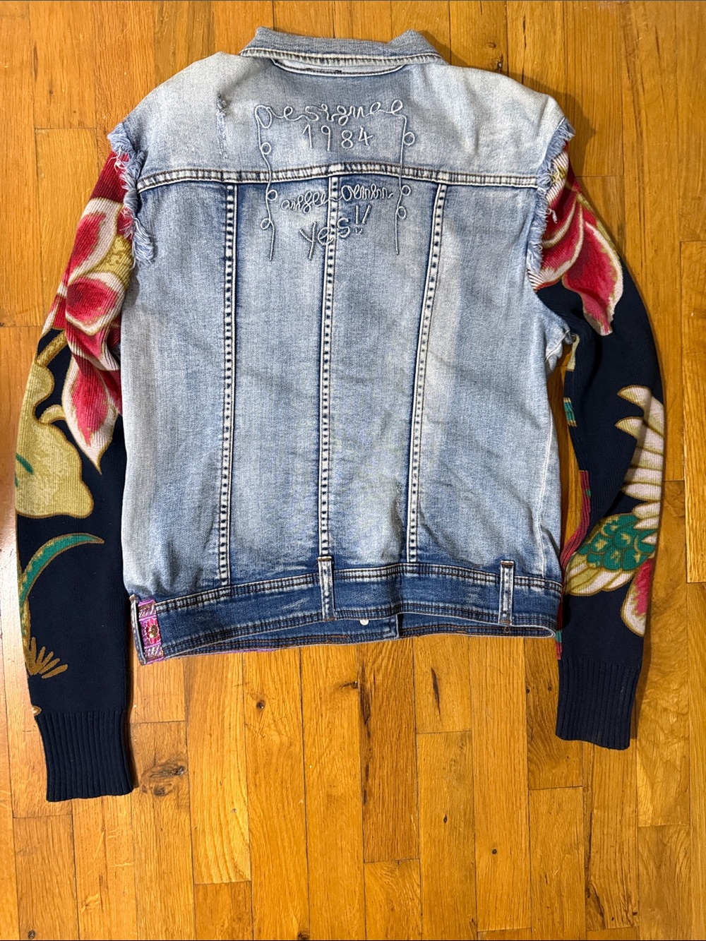 Desigual Mixed Denim & Floral Knit Jacket - Blue, Black, Red, Green - Picture 4 of 6